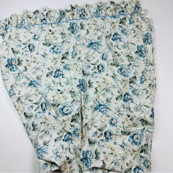 Vintage Blue Floral Cotton Lace Ruffle Trim 2 Standard Pillowcases & Flat Sheet - Picture 10 of 14
